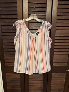 bobeau Multi-Striped V-Neck Tie-Shoulder Camisole